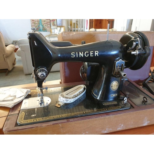 76 - Vintage Singer Sewing Machine, (Model: 99K, Circa 1957) in Case with Manual, Spare Needles, Accessor... 