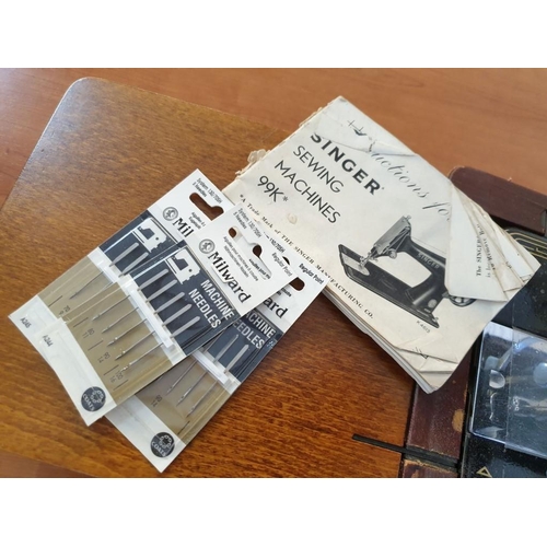 76 - Vintage Singer Sewing Machine, (Model: 99K, Circa 1957) in Case with Manual, Spare Needles, Accessor... 