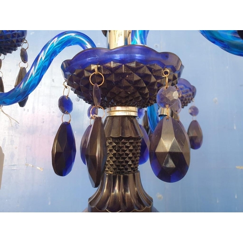 78 - Vintage Style Blue Plastic Table / Side Lamp with 3-Arms (4-Spot) and Hanging Crystals (Approx. H: 5... 