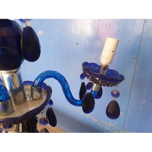 78 - Vintage Style Blue Plastic Table / Side Lamp with 3-Arms (4-Spot) and Hanging Crystals (Approx. H: 5... 