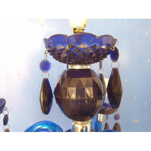 78 - Vintage Style Blue Plastic Table / Side Lamp with 3-Arms (4-Spot) and Hanging Crystals (Approx. H: 5... 
