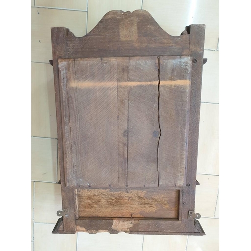 85 - Antique Wall Hanging Mirror with Carved Wood Surround, Barley Twist Uprights, Carved Panel and Templ... 