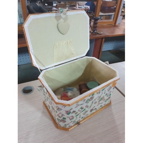 10 - Vintage (1950's) Padded Sewing Box with Contents