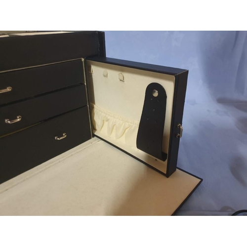 6 - Large Black Colour Jewelery Box with Drop-Down Front and Lift-Up Top, Concealing Drawers, Ring Holde... 