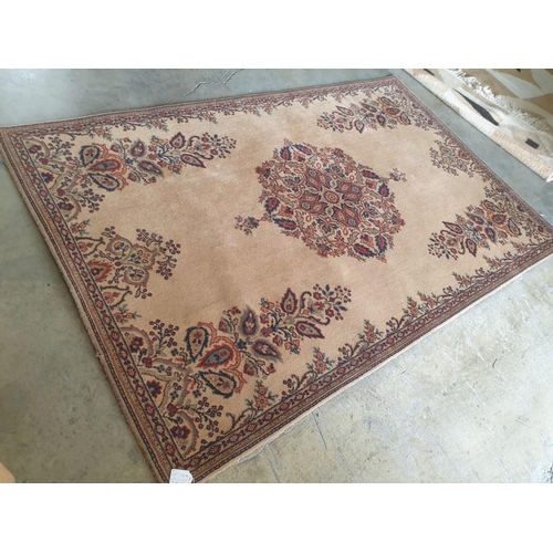 102B - Carpet by Blackwood Morton & Sons, Kilmarnock Scotland, with Beige Colour, Large Medallion in Blues ... 