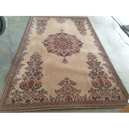 102B - Carpet by Blackwood Morton & Sons, Kilmarnock Scotland, with Beige Colour, Large Medallion in Blues ... 