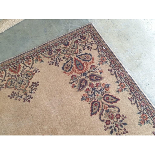 102B - Carpet by Blackwood Morton & Sons, Kilmarnock Scotland, with Beige Colour, Large Medallion in Blues ... 