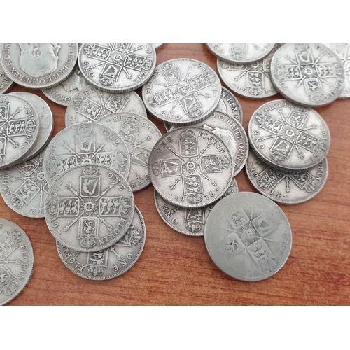 184 - Collection of Antique Silver (.925) British One Florin Coins, Approx. 68 Pieces, Pre-1920, (Total We... 