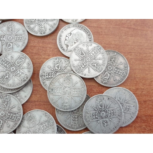 184 - Collection of Antique Silver (.925) British One Florin Coins, Approx. 68 Pieces, Pre-1920, (Total We... 