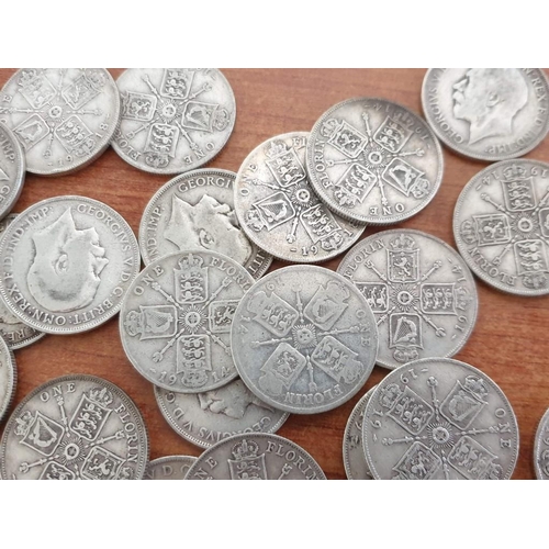 184 - Collection of Antique Silver (.925) British One Florin Coins, Approx. 68 Pieces, Pre-1920, (Total We... 