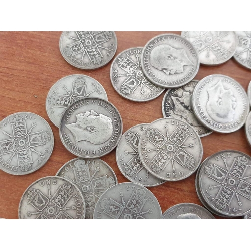 184 - Collection of Antique Silver (.925) British One Florin Coins, Approx. 68 Pieces, Pre-1920, (Total We... 