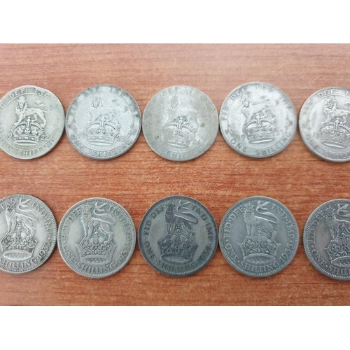 188 - Collection of Silver (.500) British One Shilling Coins, Approx. 27 Pieces, Consecutive Date Run From... 