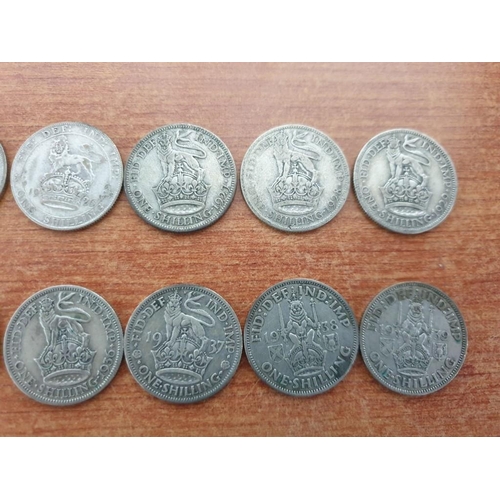 188 - Collection of Silver (.500) British One Shilling Coins, Approx. 27 Pieces, Consecutive Date Run From... 