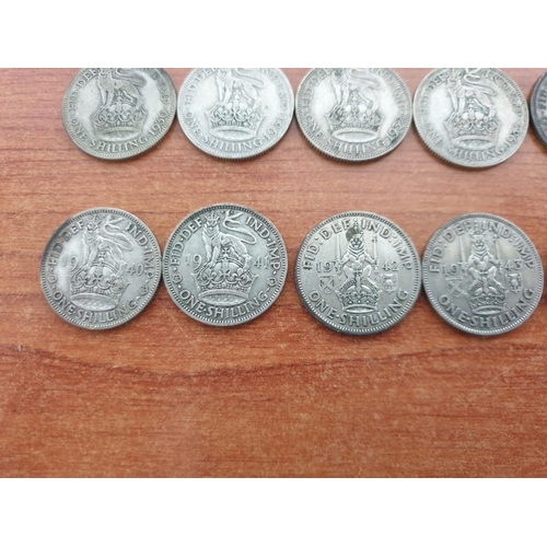 188 - Collection of Silver (.500) British One Shilling Coins, Approx. 27 Pieces, Consecutive Date Run From... 
