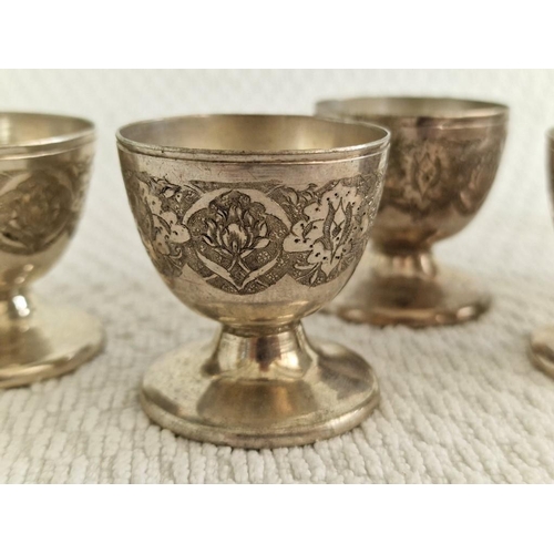 201 - Set of 5 x Decorative White Metal (.700 Silver) Egg Cups, (Approx. H: 4.2cm, Ave Weight: 33g each), ... 
