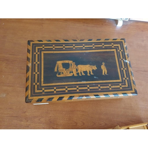 320 - Decorative Inlaid Writing Box with Internal Removable Tray with Lidded Compartments (a/f), (Approx. ... 