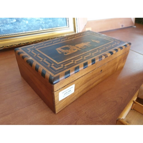 320 - Decorative Inlaid Writing Box with Internal Removable Tray with Lidded Compartments (a/f), (Approx. ... 