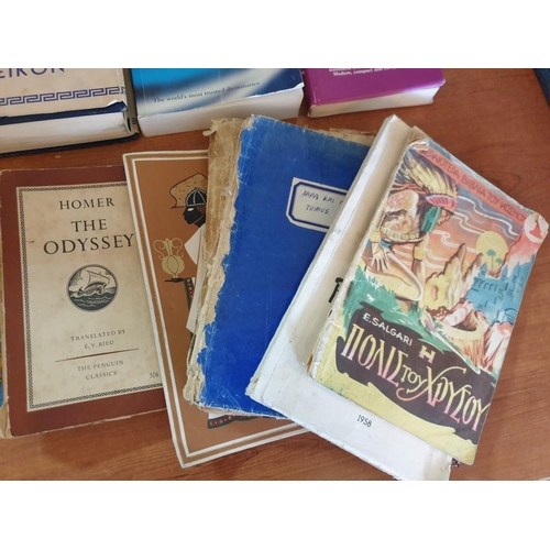 322 - Collection of Assorted Books; Greek Dictionaries, 'Tihe Story of Greece', 'Greek Story & Song', etc ... 