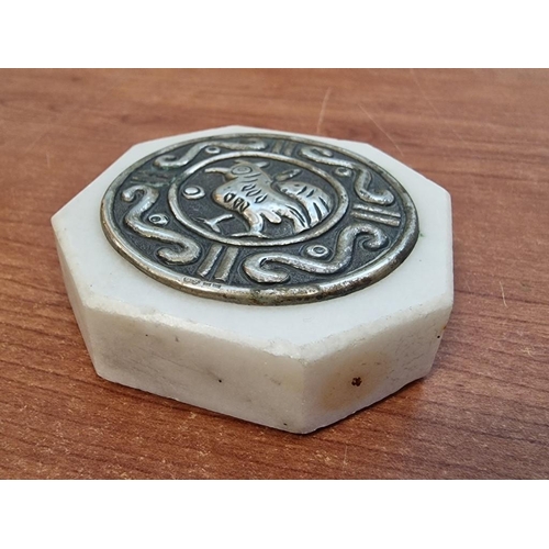 205 - Silver & Marble Paper Weight; Decorative .830 Cypriot Silver Set in Octagonal Marble Base, (Approx. ... 