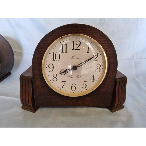 108 - Collection of 4 x Vintage Wooden Mantel Clocks; 2 with Quartz Movements and 2 with Mechanical Moveme... 