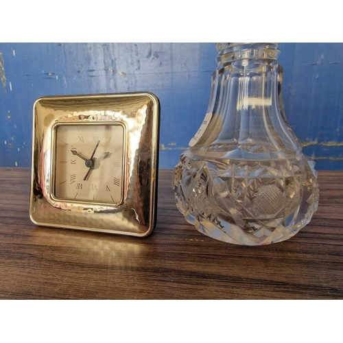 112 - Crystal Vase with Sterling Silver Top, (Approx. H: 23cm), Together with Quartz Table Clock with Silv... 