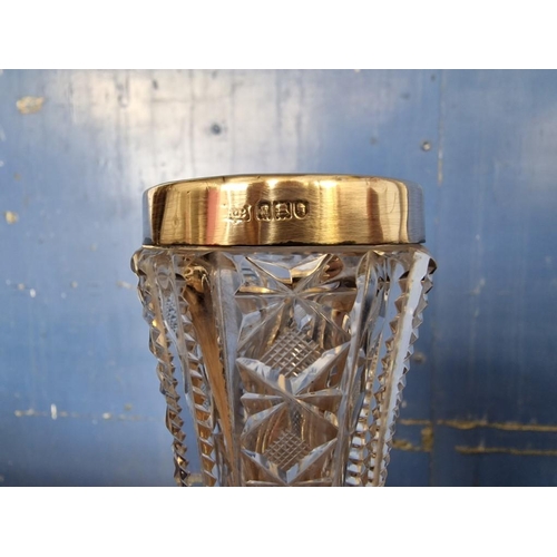 112 - Crystal Vase with Sterling Silver Top, (Approx. H: 23cm), Together with Quartz Table Clock with Silv... 