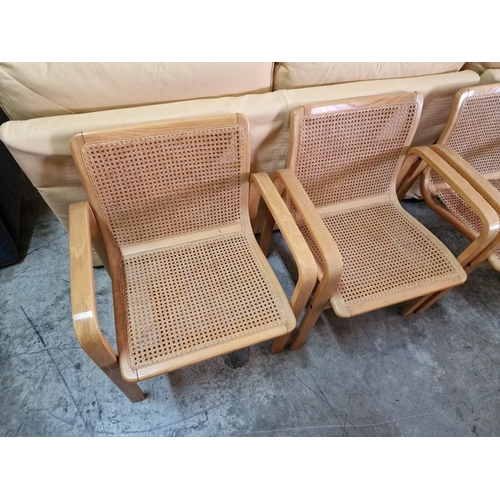 122 - Set of 6 x Light Wood Designer Armchairs with Cane Seat & Backrest (one a/f), Made in Italy by 'Oliv... 