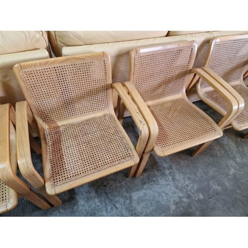 122 - Set of 6 x Light Wood Designer Armchairs with Cane Seat & Backrest (one a/f), Made in Italy by 'Oliv... 