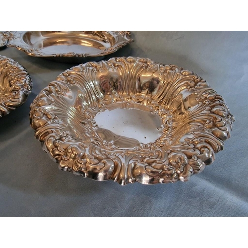 216 - Collection of Decorative Silver Plated Tableware; 3 x Shapely Serving Dishes / Bowls and Toast Rack ... 