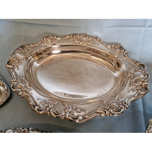 216 - Collection of Decorative Silver Plated Tableware; 3 x Shapely Serving Dishes / Bowls and Toast Rack ... 