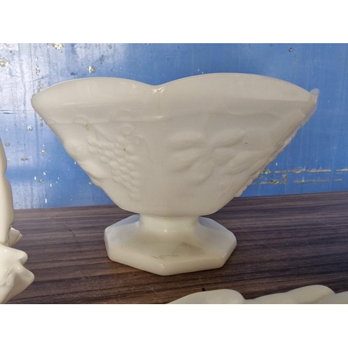 306 - Collection of Milk Glass; Octagonal Shaped Fruit Bowl, 'Hand' Dish, Shaped Dish with Handle and Vase... 