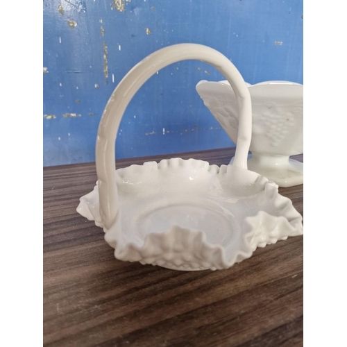 306 - Collection of Milk Glass; Octagonal Shaped Fruit Bowl, 'Hand' Dish, Shaped Dish with Handle and Vase... 