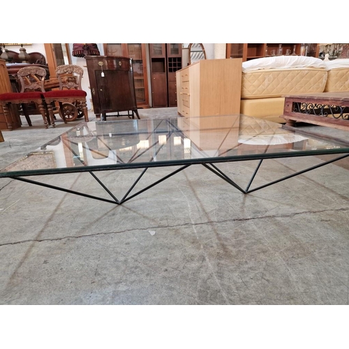 353 - Large Square Wrought Iron & Glass Top Coffee Table with Triangular Support / Base,(Approx. 120 x 120... 