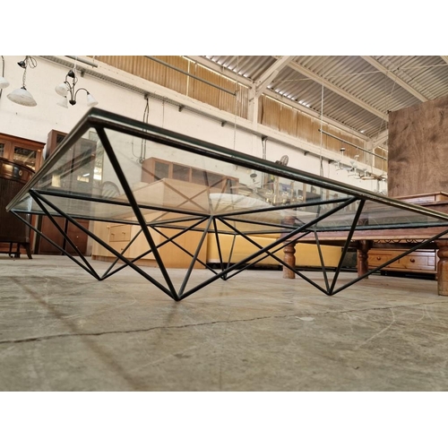 353 - Large Square Wrought Iron & Glass Top Coffee Table with Triangular Support / Base,(Approx. 120 x 120... 