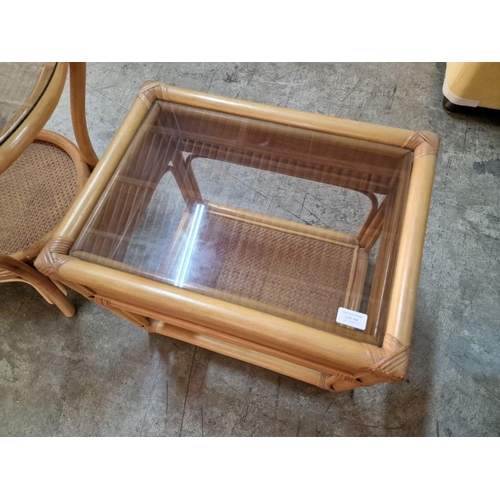 118 - Bamboo Rectangular Side Table with Glass Top and Cane Lower Shelf, (Approx. 55 x 41 x 51cm)