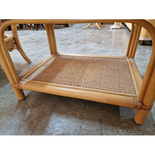 118 - Bamboo Rectangular Side Table with Glass Top and Cane Lower Shelf, (Approx. 55 x 41 x 51cm)