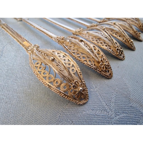 219 - Set of 6 x Lefkara Style Silver Desert Forks Spoons with Filigree Handles, Believed to be .800 Silve... 