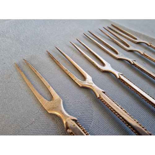 219 - Set of 6 x Lefkara Style Silver Desert Forks Spoons with Filigree Handles, Believed to be .800 Silve... 