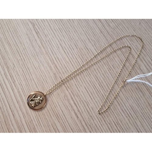 224 - 9ct Gold Reversible / Double Sided Round St Christopher & Pisces Pendant (Approx. Ø: 26mm), on 9ct G... 