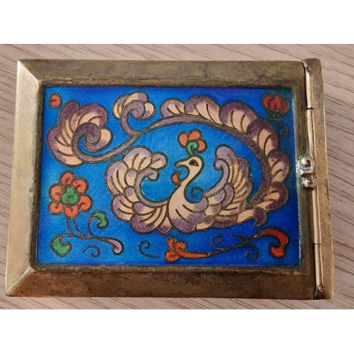 70 - Vintage Metal & Enameled Box with Peacock Design, Hinged Lid and Internal Mirror, (Approx. 9.5 x 7 x... 