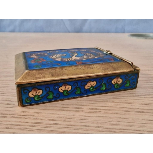 70 - Vintage Metal & Enameled Box with Peacock Design, Hinged Lid and Internal Mirror, (Approx. 9.5 x 7 x... 