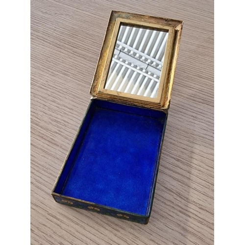 70 - Vintage Metal & Enameled Box with Peacock Design, Hinged Lid and Internal Mirror, (Approx. 9.5 x 7 x... 