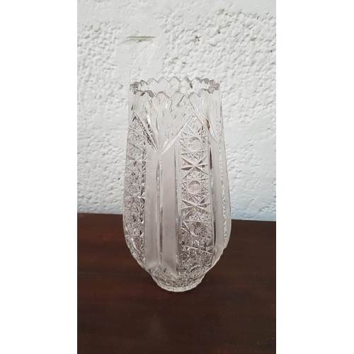 702 - Bohemia Crystal Set Large Vase (H:26cm) Fruit Bowl (Ø20cm x H:10cm) and Cake Plate (Ø28cm)