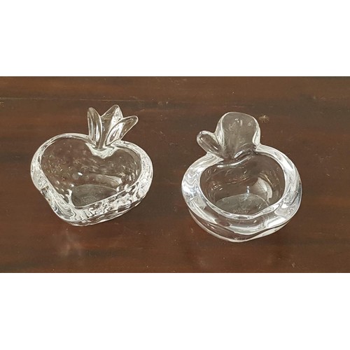 703 - Art Vannes France Clear Crystal Apple and Strawberry Mini Dishes, Ashtrays