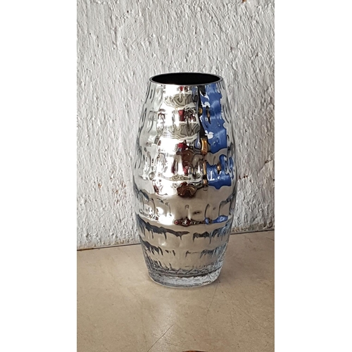 662 - Home Decor; Modern Case (H:26cm) Glass Candle Holder (H:25cm) and Large Decorative Metal Tray / Cand... 