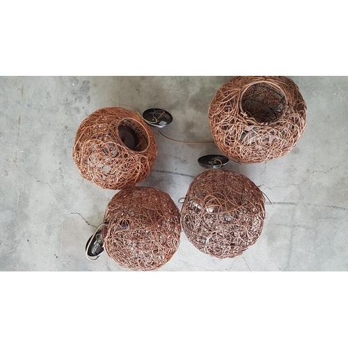 664 - Set of 4 x Rattan Balls Hanging Lights