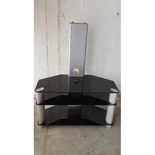 665 - Retro Chrome / Black  Glass TV Unit (L:90cm x 43cm x H:51cm - 115cm)