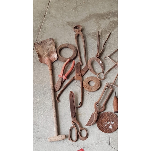 669 - Large Collection of Vintage Assorted Tools; Incl. Spade, Metal Cutters, Upholstery Scissors, Hanging... 