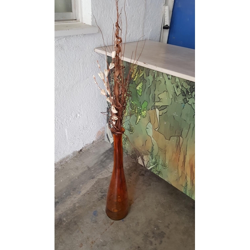 670 - Modern Glass Tall (H:80cm) Vase Orange Glass with Dried Bouquet