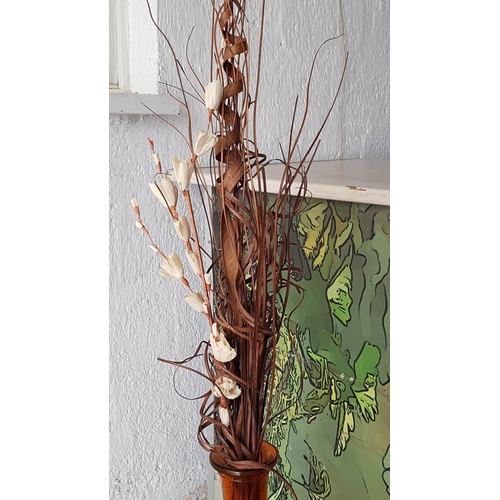 670 - Modern Glass Tall (H:80cm) Vase Orange Glass with Dried Bouquet